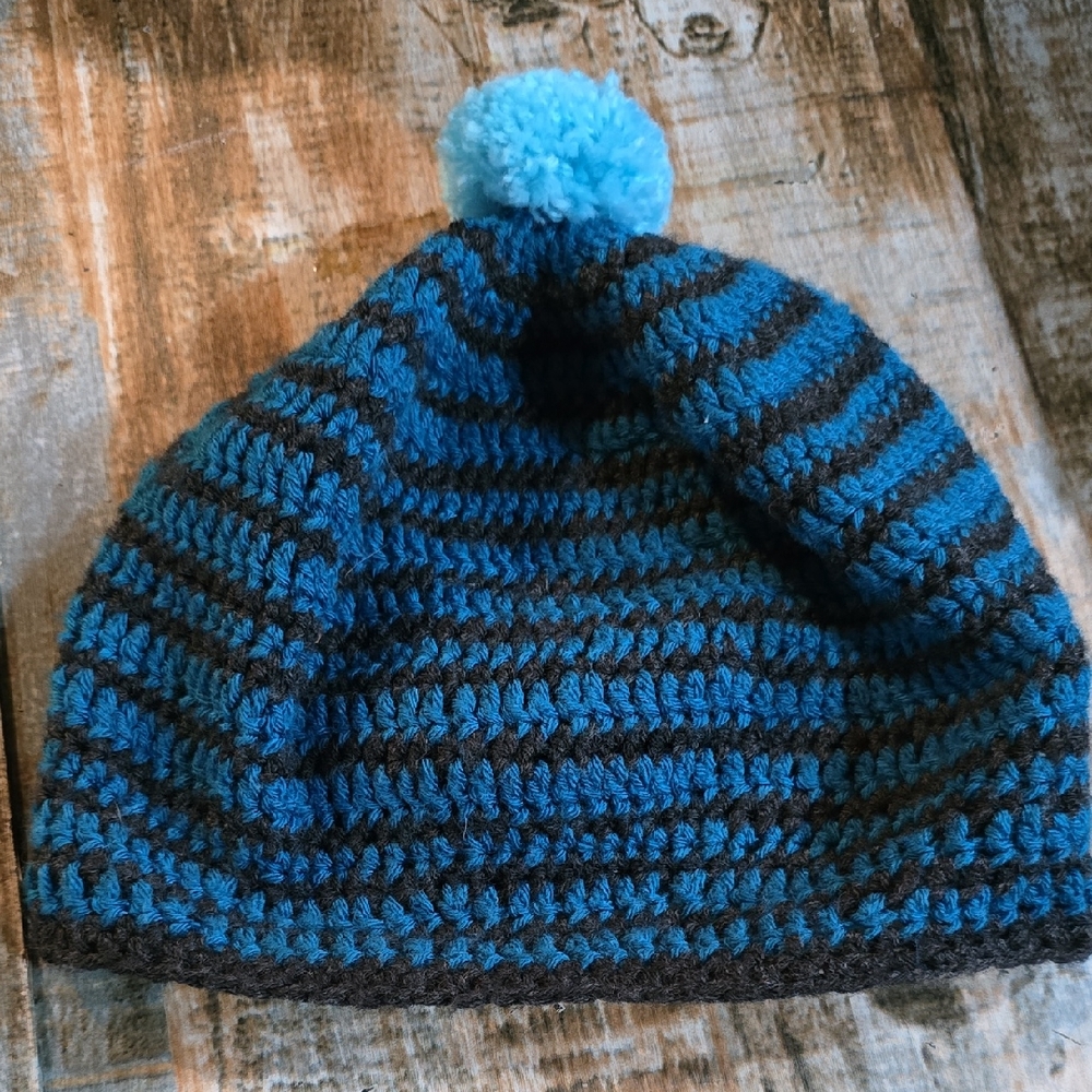 Striped Blue and Black Beanie